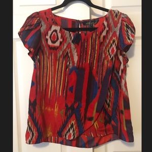 Aztec Print Petal Hem Top with Tulip Sleeves
